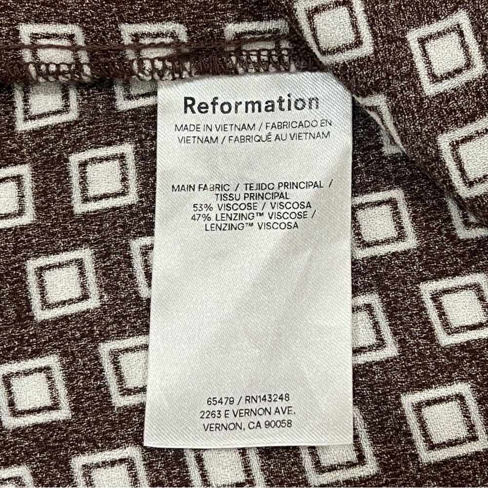 Reformation Noha Sleeveless Crepe Mini Dress Palladio Brown Geometric Print 8 - Picture 11 of 16